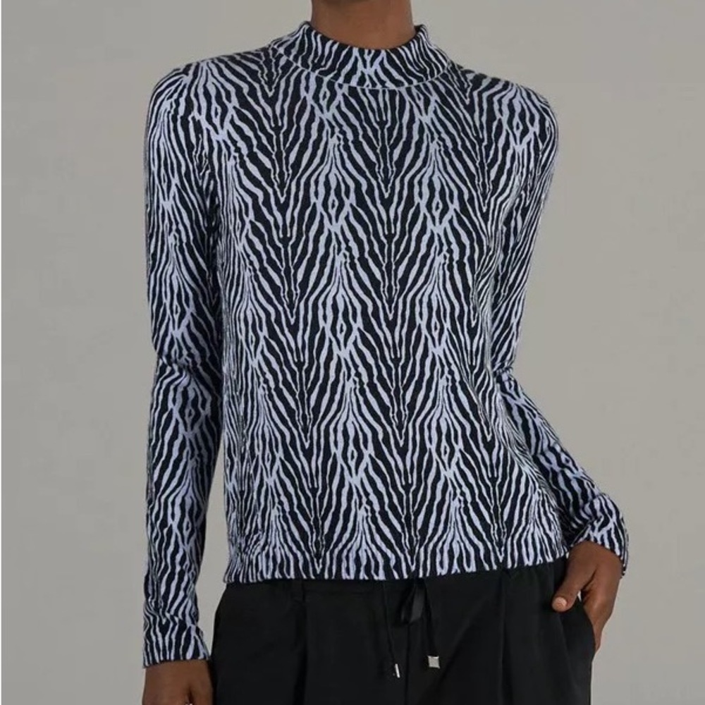 ATM Anthony Thomas Melillo Turtleneck Zebra Cashmere Blend Sweater